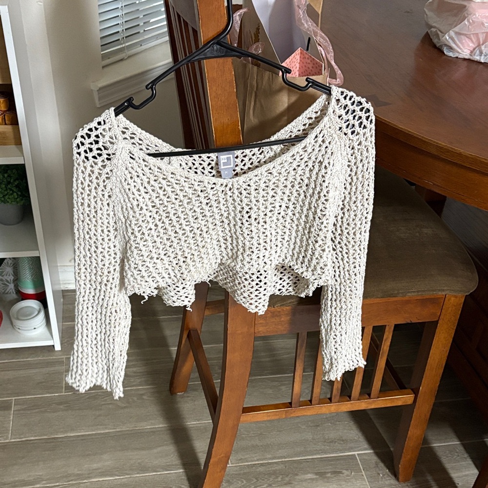 White Crochet Knit Pull Over